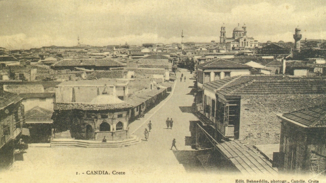 Θέα από τη Χανιώπορτα, Φωτογραφία του τουρκοκρητικού φωτογράφου R. Behaeddin την περίοδο της Κρητικής Πολιτείας (1898-1913)