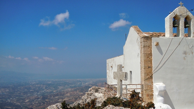 Afentis Christos temple and below the colorful mosaics of Crete